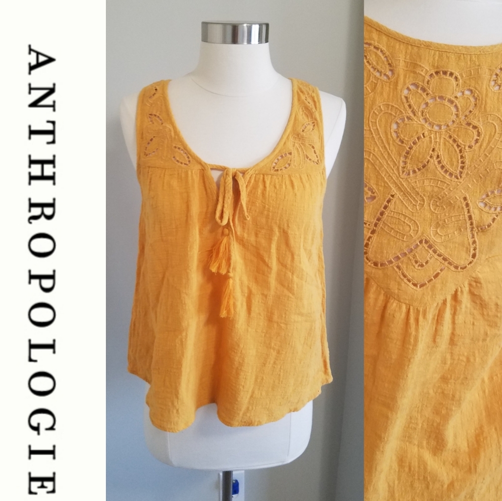 Anthropologie Braeve Goldenrod Lace detail sleeveless top sz XS
